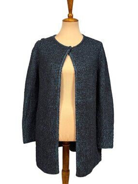 M Missoni Womens Wool Open Front Cardigan Sweater Blue Green Textured Knit Size